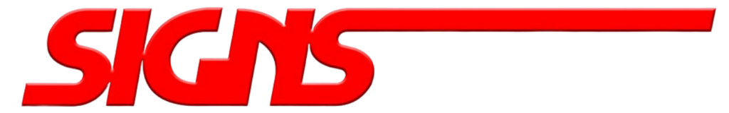 Red SIGNS text with unlimited in light gray behind it, forming the logo SIGNS unlimited.