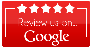 Red button with five white stars and text: Review us on Google.