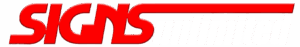 Red SIGNS text with unlimited in light gray, partially behind, on a white background.